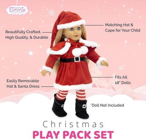 Eimmie 18 Inch Sets 18 Playtime by Doll Clothes and Accessories - Christmas Holiday Dress with Matching Santa Hat