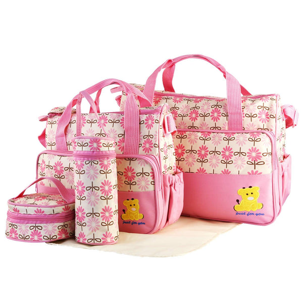 5 Pcs Multifunctional Set Baby Changing Diaper Nappy Bag, Maternity Mummy Handbag,