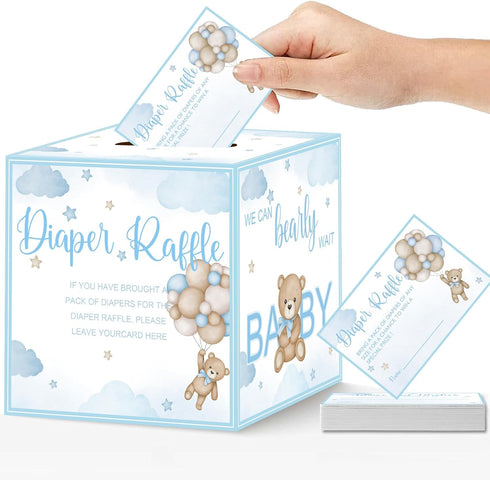 SZSHANN 51 Pcs Bear Diaper Raffle Tickets with Diaper Raffle Card Box for
