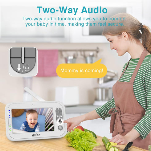 JouSecu 2 4.3" Screen,2-Way Baby Monitor with Cameras, Video Baby Monitor, LCD Split Audio, Crying Detection, Night