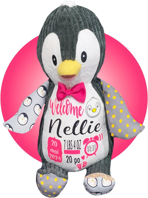 Personalized Baby Stats Penguin Plushie - Birth Announcement Stuffed Animals - Personalized