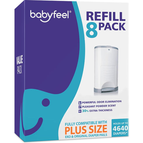 Babyfeel Refills for DEKOR PLUS Diaper Pails, 8 Pack, Exclusive 30% Extra
