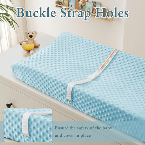 Homiest 2 Pack Changing Pad Cover, White + Light Blue Changing Table Sheets, Ultra Soft Fleece Minky Dot Fabric