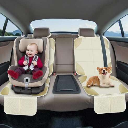 Musclez 600D 2 (White-2pcs) Car Seat Protectors, Car Seat Covers Waterproof Fabric, Non-Slip Backing & Mesh Pockets