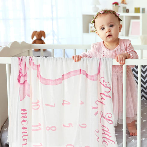 Mindsoft Trendy Pink Bow Coquette Baby Milestone Blanket Coquette Flannel Blanket Newborn Infant Swaddle Growth Baby