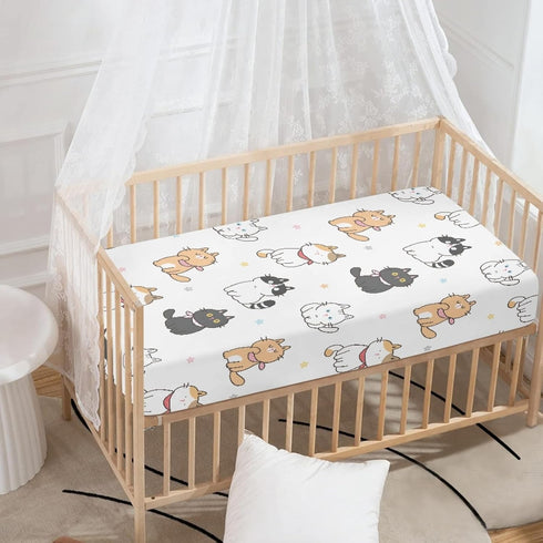 Winpema 28"x52" Cat Flower Fitted Crib Sheet Cartoon Cats Baby Crib Sheet Fit Standard Crib and Toddler Mattress,Crib