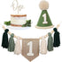 No.1 1st JUIIZAY First Birthday Party Decorations Green High Chair Banner Crown Cake Topper Birthday Decor