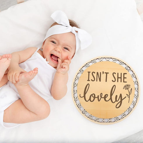 Set 1 10 Inches Huray Rayho Isn' t She Lovely Wooden Sign Little Girl Decor Boho Girls Room Wall Art Round Ratten Style
