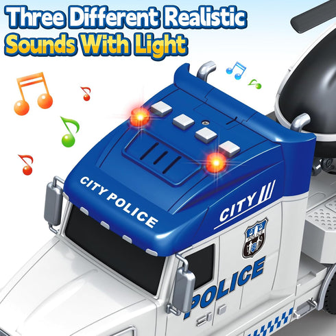 3 4 5 3 1 3 4 5 6 SpringFlower Boy Toddlers Toys, Extra Large Police Truck Toys with Racing Car and Helicopter