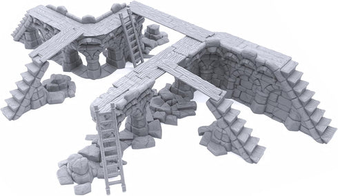 EnderToys Ruined Town Modular Walls II for DND Terrain, 28mm Miniature Wargaming Scenery