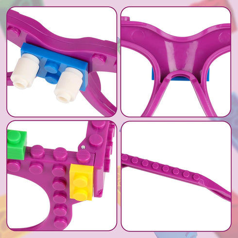 6 Pcs DIY Building Bricks Glasses for Kids Birthday Party Favors, Boys Girls Carnival Games Decor