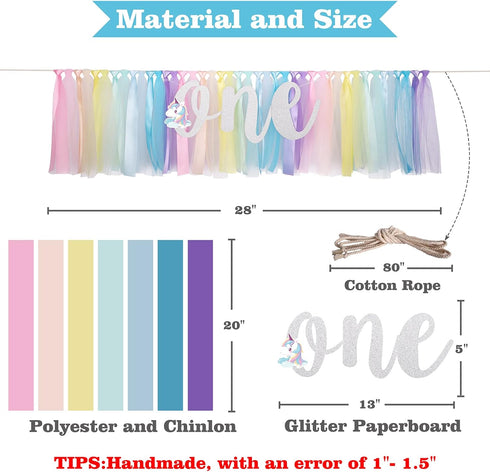 MIAUL Baby,1st Unicorn Highchair Banner Decoration for First Birthday Banner, High Chair Fabric Garland Party Supplies