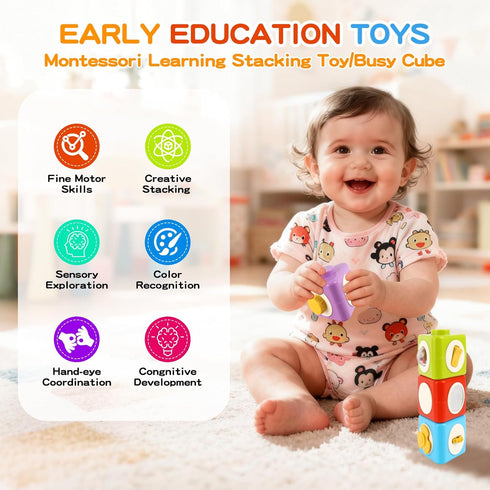1 12-in-1 1-2, Montessori Activity Cube & Busy Board for Year Old - Travel Toys for Airplane & Car, Educational