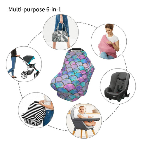 Schgap Mermaid Car Seat Covers Canopy for Baby Nursing Cover Breastfeeding Baby Carrier Cover Stroller Cover for Shower