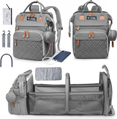 Baby Diaper Bag Backpack, Bonus Changing Pad, Large Capacity, USB Port, Pacifier