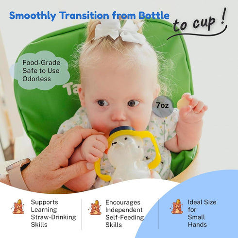 7oz 4+ (2pack) TalkTools Honey Bear Straw Cup with Handle, Soft Straw Trainer for Babies & Toddlers Months Easy-Grip