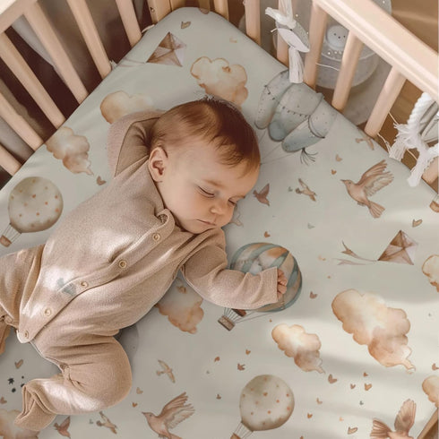 KuphiL10C 2 Pack Mattress-28x52 Hot Air Balloon Plane Clouds Stars Pattern Baby Sheets for Crib, Unisex Hot Air Balloon