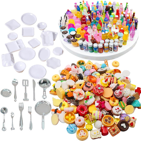 150Pcs Miniatures Food Drinks Bottles Doll House Accessories - 1:12 Playset for Pretend Play Kitchen Game