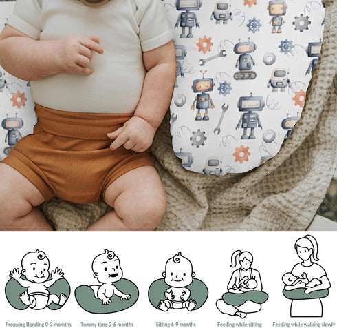 Watercolor Robots Baby Nursing Pillow Covers for Boy Girl Cute Robotic Character Nursery Feeding Pillowcase