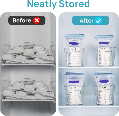 4PCS Set, 4.3 14.7" Vtopmart Breastmilk Storage Container Clear Freezer and Fridge Organizer Bins, Plastic Storage Bins