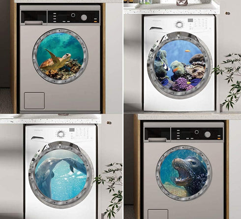 4 PCS Removable 3D Under The Sea Wall Decals, Animals Wall Sticker Home Decor for Bathroom & Kids Nursery Room