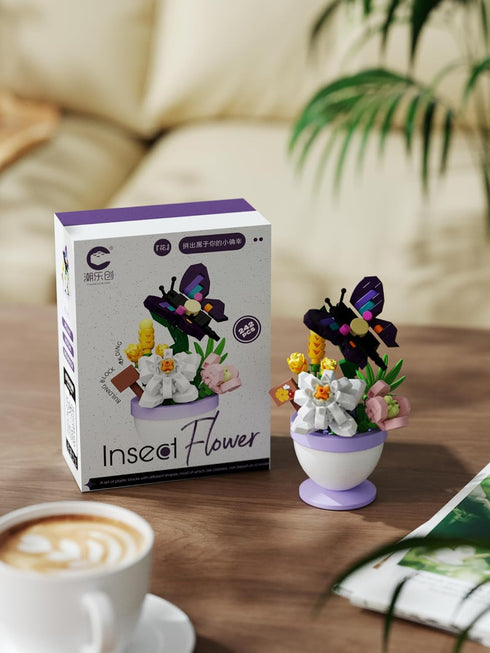 Sacblirr Mini Flower Bonsai with Cute Insects Daisy Butterfly - DIY Potted Plant Building Blocks for Kids and Adults