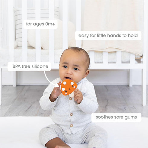 Pearhead Mushroom Silicone Baby Teether, BPA Free Teething Toy for Babies 0+ Months, Gentle Relief
