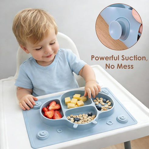 Set ROCCED Suction Plates for Baby Placemat Spoon Fork for Toddlers, Silicone Baby Plates with Suction Baby Dishes