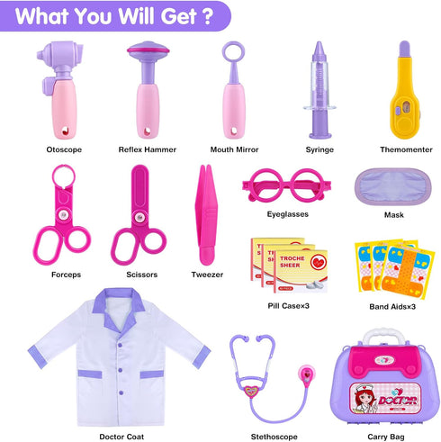 22 Set GIFTINBOX Kids Doctor Kit for Girls and Boys , Purple Doctors kit for Kids Pieces Pretend Play Medical Toys