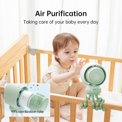 JISULIFE Baby Stroller Fan, Portable Large Battery Crib Fan with 5 Speeds, Bladeless Food-Grade Gifts Fan