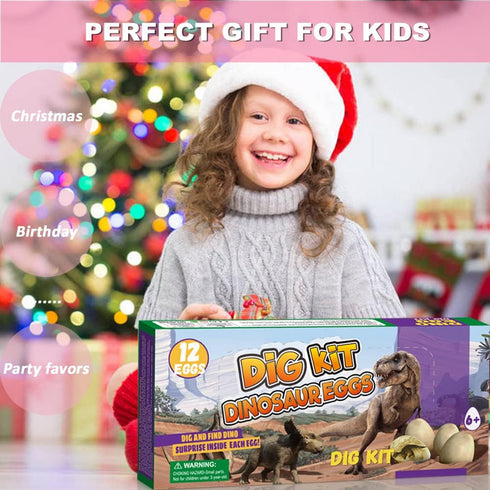 Dino Eggs Dig Kit, 12 Pack Dinosaur Excavation Science Experiments for Kids 4-12, Easter Basket / Stocking Stuffers