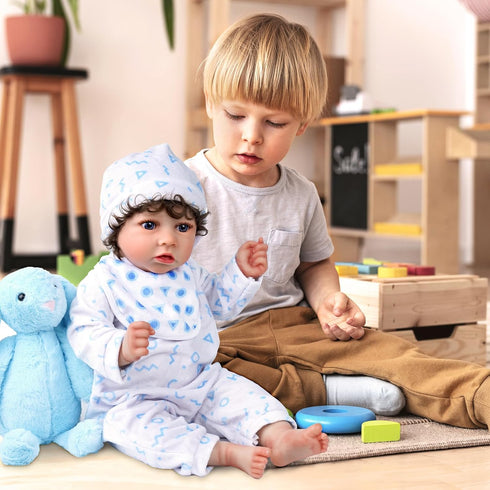 JIZHI 8 Pcs Reborn Baby Doll Accessories with Bassinet for 17-22 Inch Dolls, Realistic Clothes Set