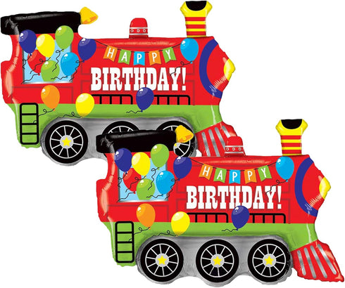 Artisan Owl Set of 2 Happy Birthday Colorful Train 37" Foil Party