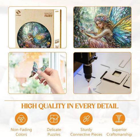 Decor(L-13.4 13.4in 300pcs) Wooden Puzzles for Adults, Magic Fairy Wood Puzzles Adult, Unique Animal Shaped Wooden