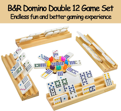 Set 12 4 Set 12 Bucher&Rossini Dominoes Double with Racks for Adults Kids, Mexican Train Domino Double Twelve, Mexican