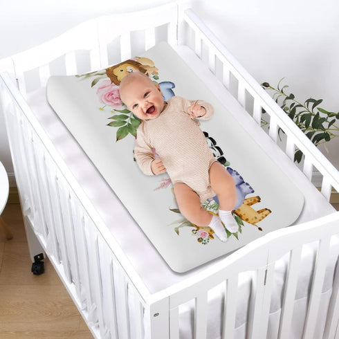 Jungle Safari Animals Changing Pad Covers, Unisex Tropical Leaves Flowers for Boys Girls, 32''x16'' Ultra Soft Sheets