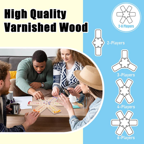 Set, 30 7 (2-6 WodGod Original Marble Board Game Portable Wooden Tabletop Game with Marbles and Dice for Family Party