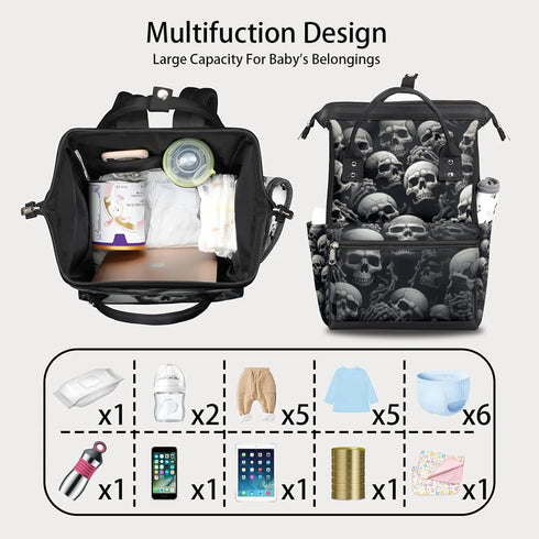 Hsnar Backpack Halloween Skull Print Waterproof Diaper Bag Large Capacity Baby Bag with Stroller Straps, Multi-Pocket