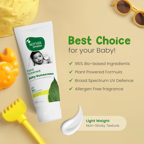 Natural Baby Sunscreen Lotion, SPF 30+, 100ml, Organic Ingredients, Plant Derived 95% Bio Based