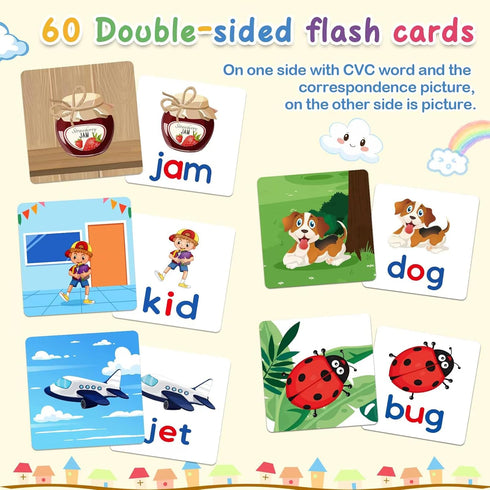 CVC Word Educational Toy Spelling Games, Montessori Learning Toys Gifts for 3-6 Years Old Kids, 60 Sight Words