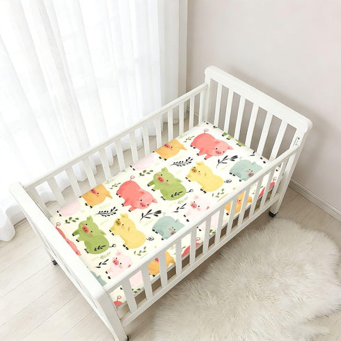 miaozhen 1 Pack 52x28 Cotton Crib Sheets for Baby Boys Girls Soft Stretchy Funny Garden Pig Ivory Playard Mattress