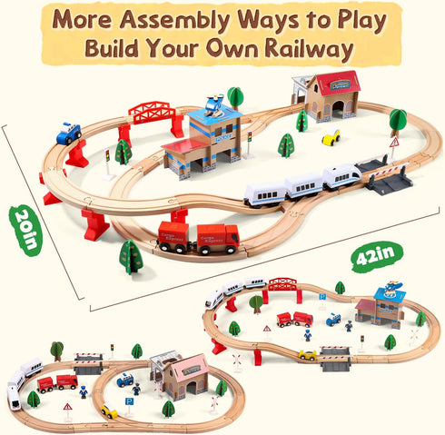 Set 88 3 4 5 Electric Toddler Wooden Train Toy, PCS Train Track Toys for Years Old Kids, Boys and Girls