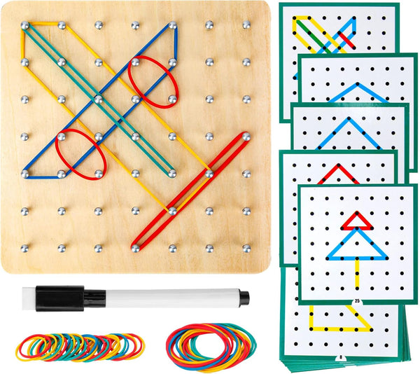 HEELWIRE Wooden Geoboard,Montessori Toy,Graphical Mathematical Education Toy for Kids with Pattern Cards