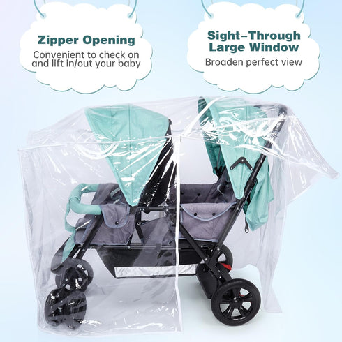 Double Stroller Rain Cover, Waterproof Weather Shield for Tandem Double Stroller, Twins Stroller Cover