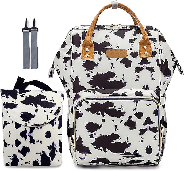 MCWTH Cow Print Diaper Bag Backpack Set for Baby Girls Mom, Large Capacity