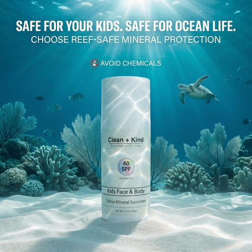 40 Kids Mineral Sunscreen SPF Non-Nano Zinc Oxide Sun Protection with Grass-Fed Tallow, Lightweight No White Cast