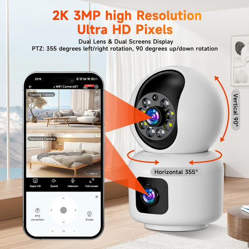 hawkray cams 360 Camera,2K 2.4G/5G,Dual-Band Hawkray Dual Lens Smart Security HD Camera,Support WiFi,Color Night