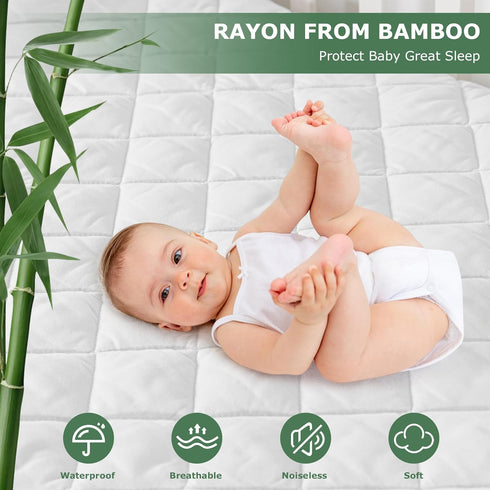 2 Pack 4" 9", 52"x28", GRT Waterproof Crib Mattress Protector Rayon Made from Bamboo,Quilted Baby Mattress Pad Fitted