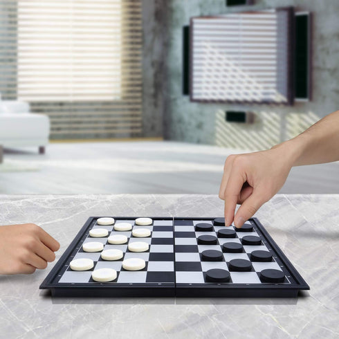 Folding Magnetic Travel Checkers Board Game Set - Family Educational Toys for Kids and Adults