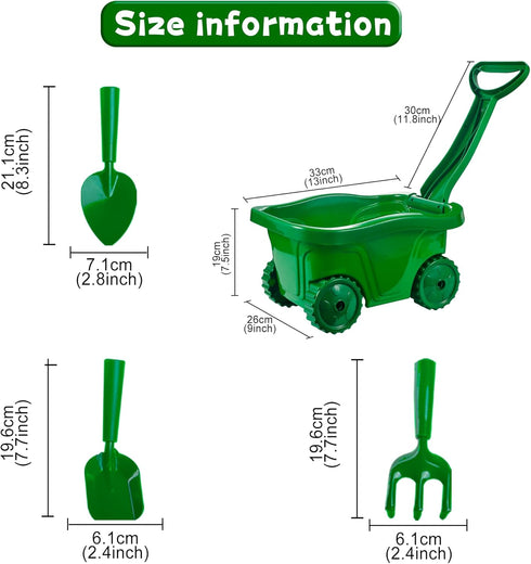 Wheelbarrow Set 2 3+Years Duckura Kids - Gardening Tools for Kids with Shovel, Rake, Trowel, Outdoor Yard Lawn Digging
